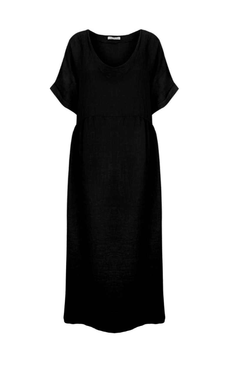 Tesa Black Midi Linen Dress