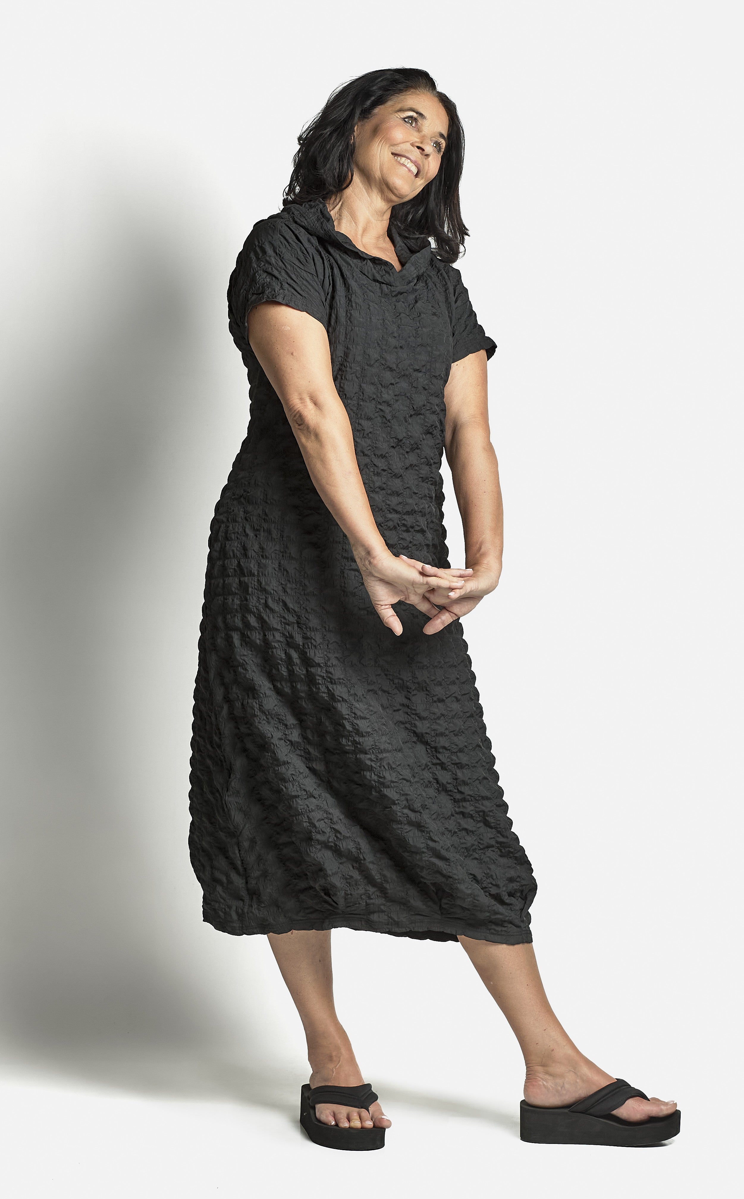 Check Black Hooded Dress - 5043