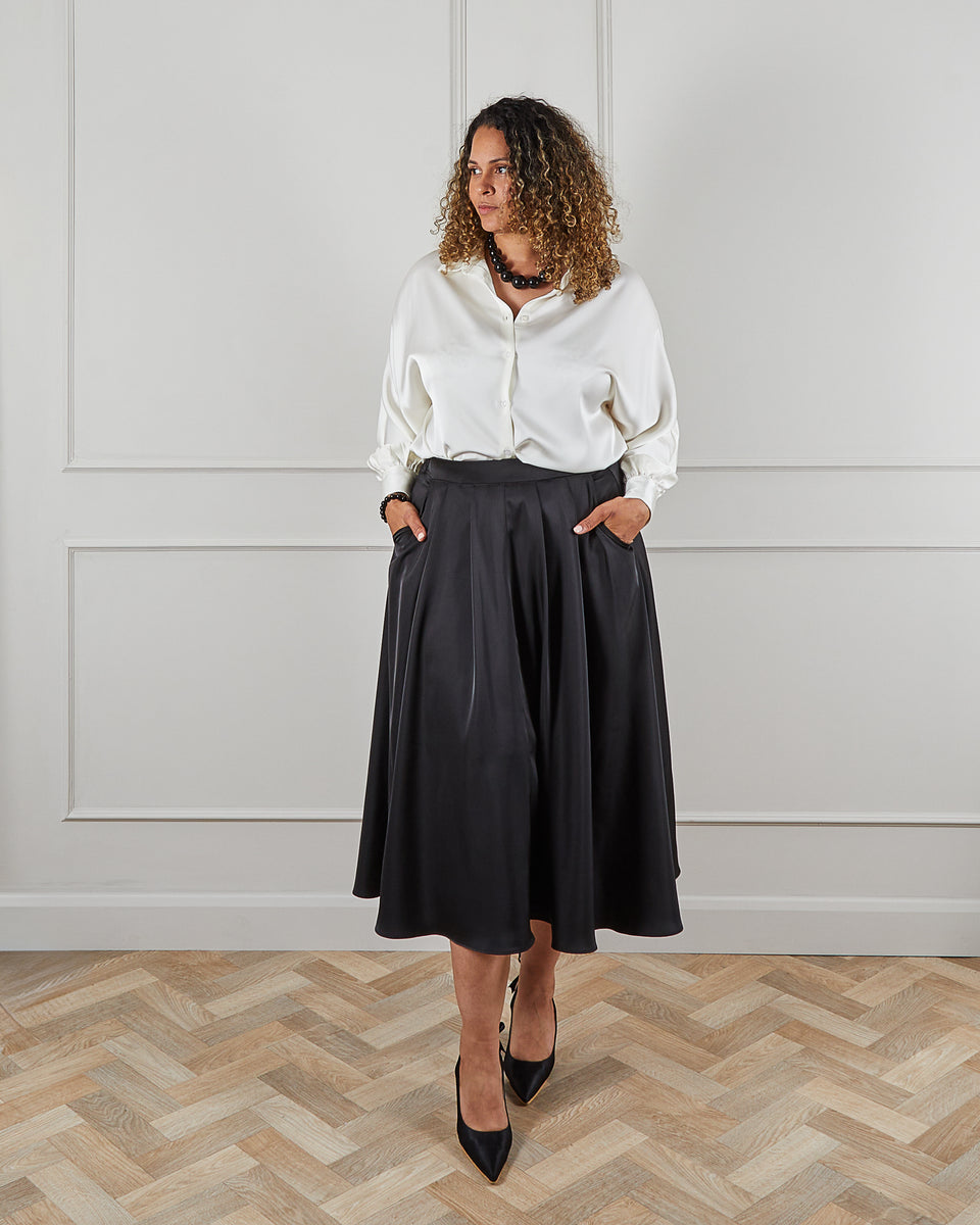 Audrey Black Satin Skirt