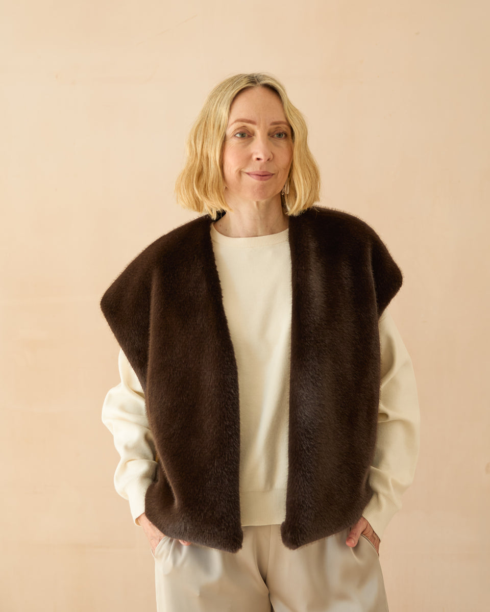 Claire Rich Cocoa Faux Fur Gilet