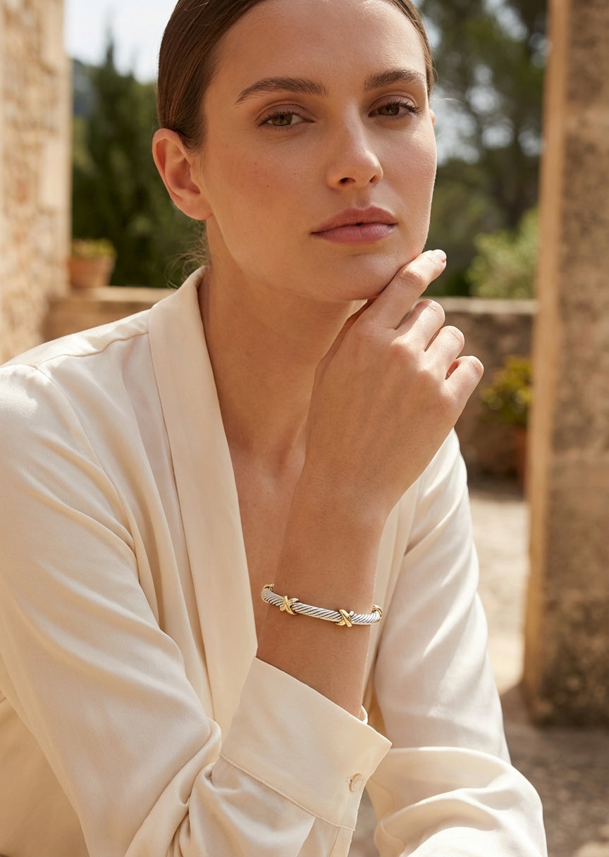 Silver & Gold Kiss Bangle - 4911