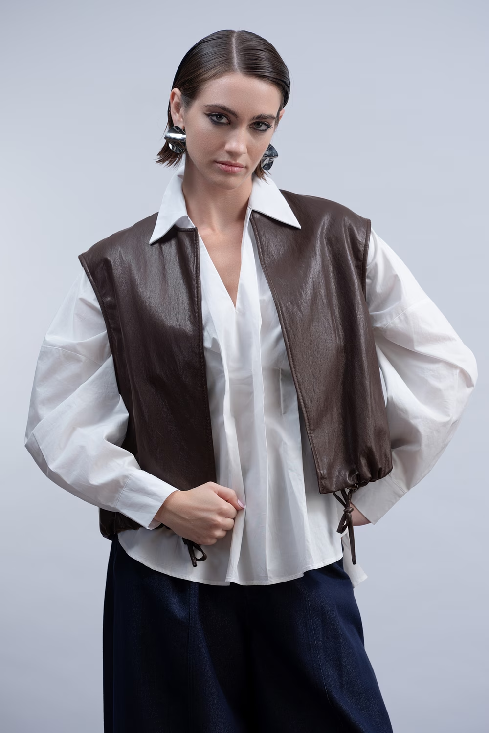 Brown Faux Leather Waistcoat - H2010