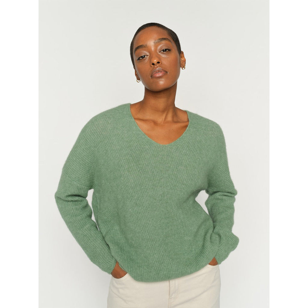 Thora Turf Green V Neck Knit - 153900