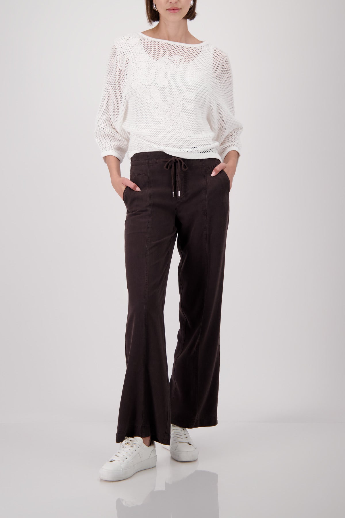 White Crochet Knit Sweater - 410897