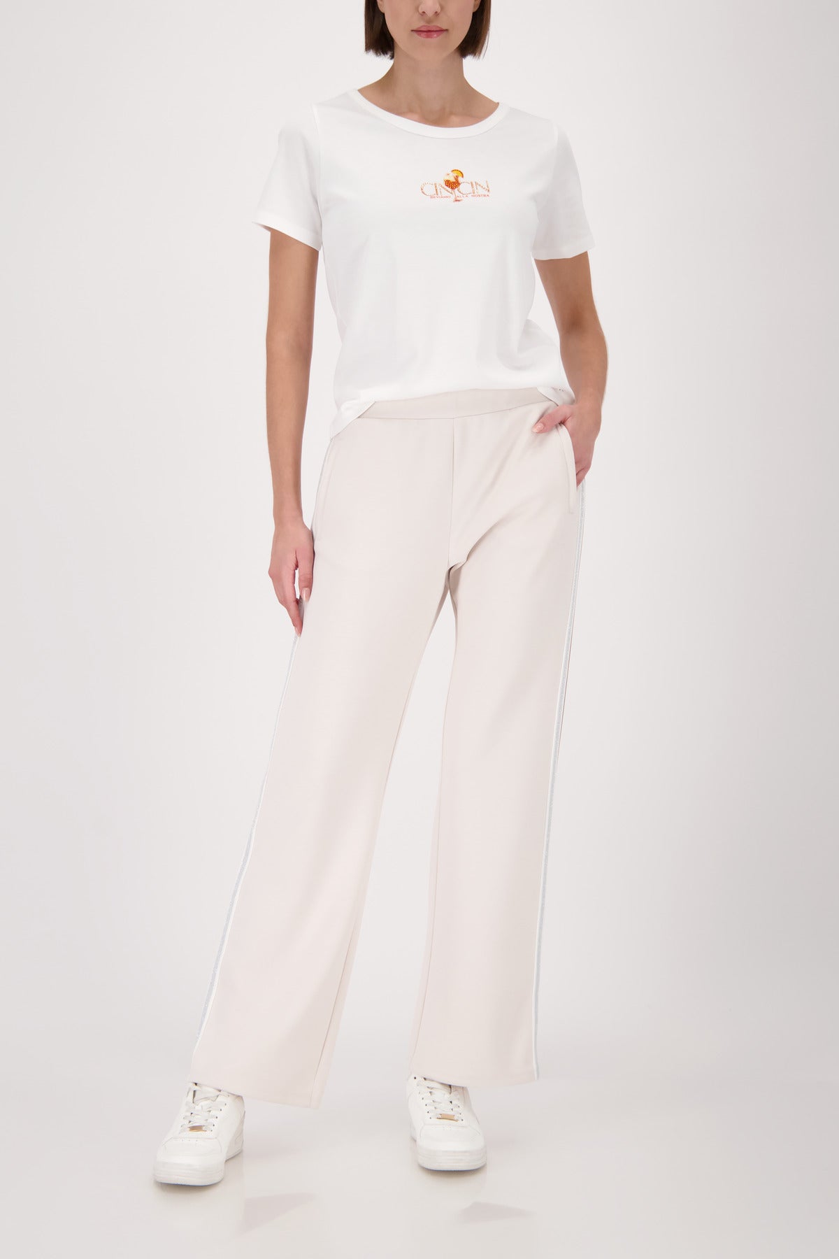 Champagne Beige Striped Pants - 410336