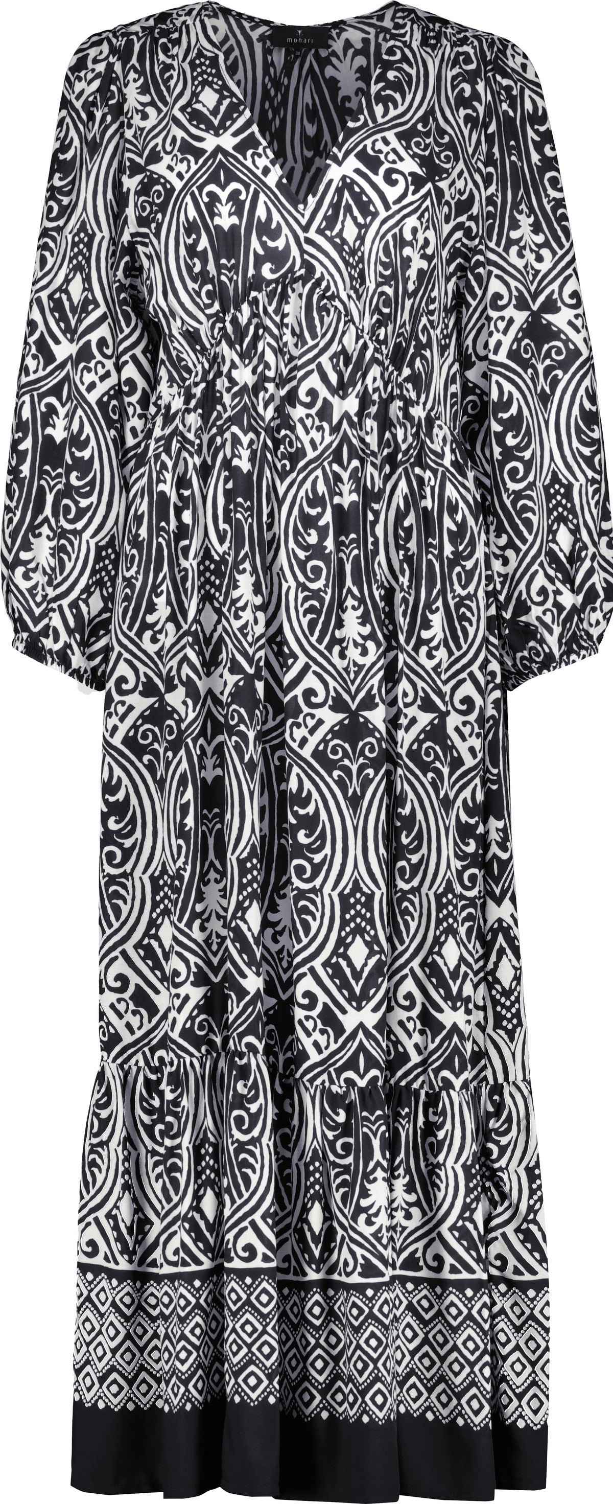 Black Print V Neck Dress - 410588