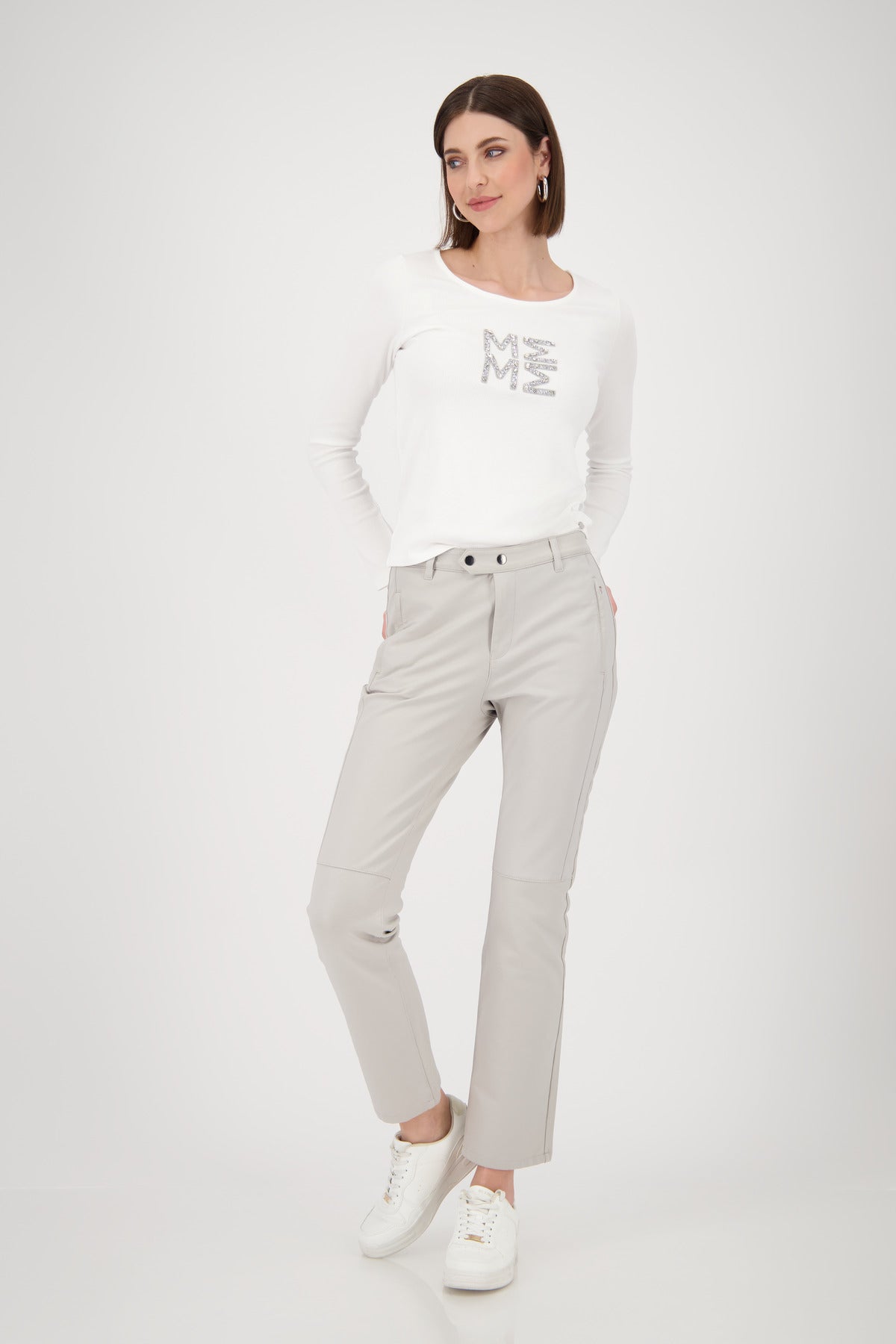 Greige Faux Leather Trousers - 808778