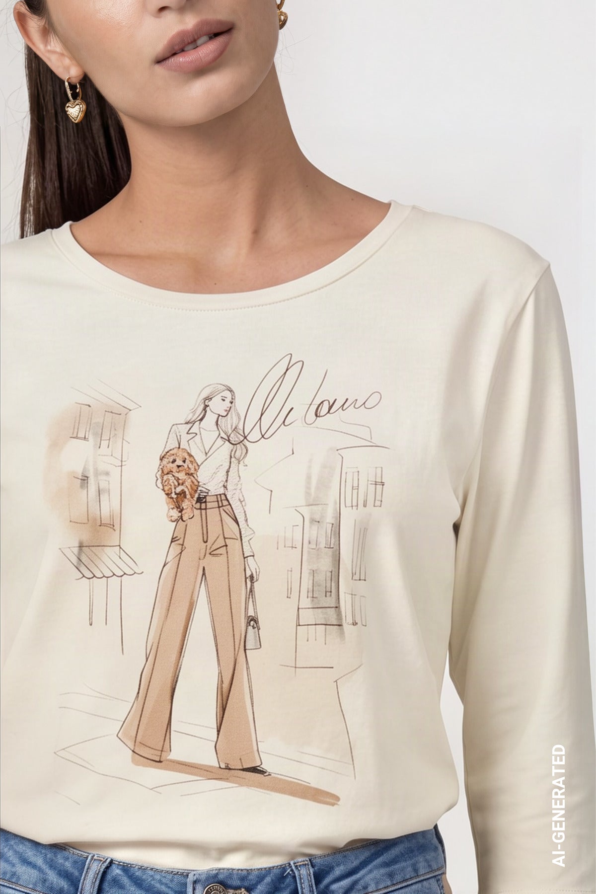 Antique White Front Print Top - 810047
