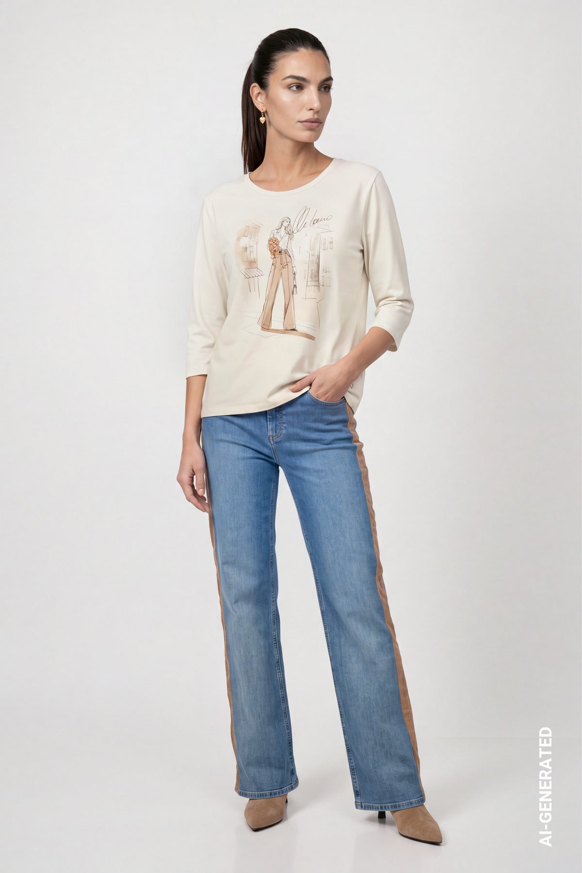 Antique White Front Print Top - 810047