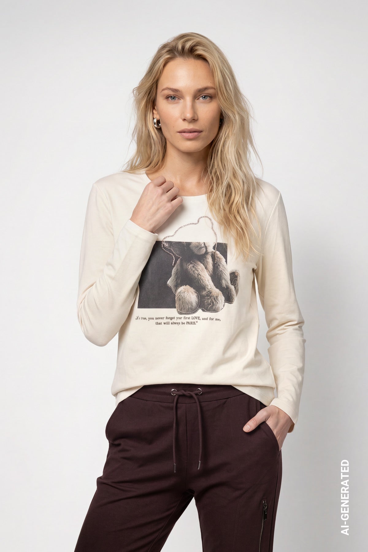 Antique White Front Print Top - 810048