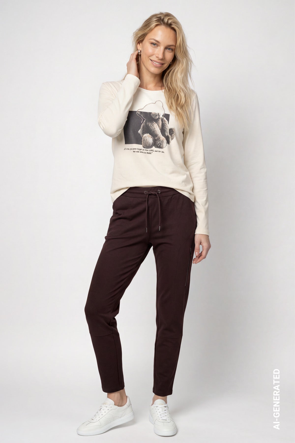 Antique White Front Print Top - 810048