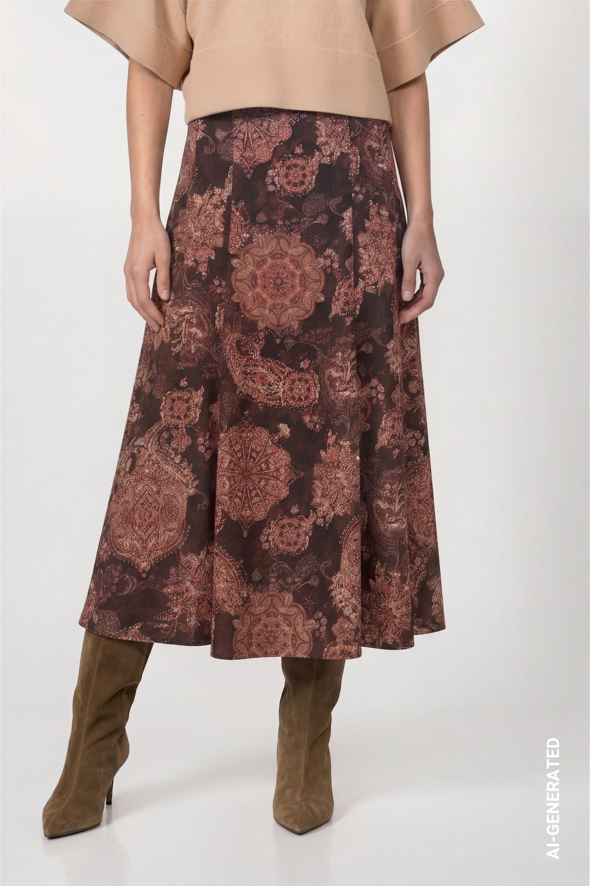 Black Coffee Paisley Print Skirt - 809725