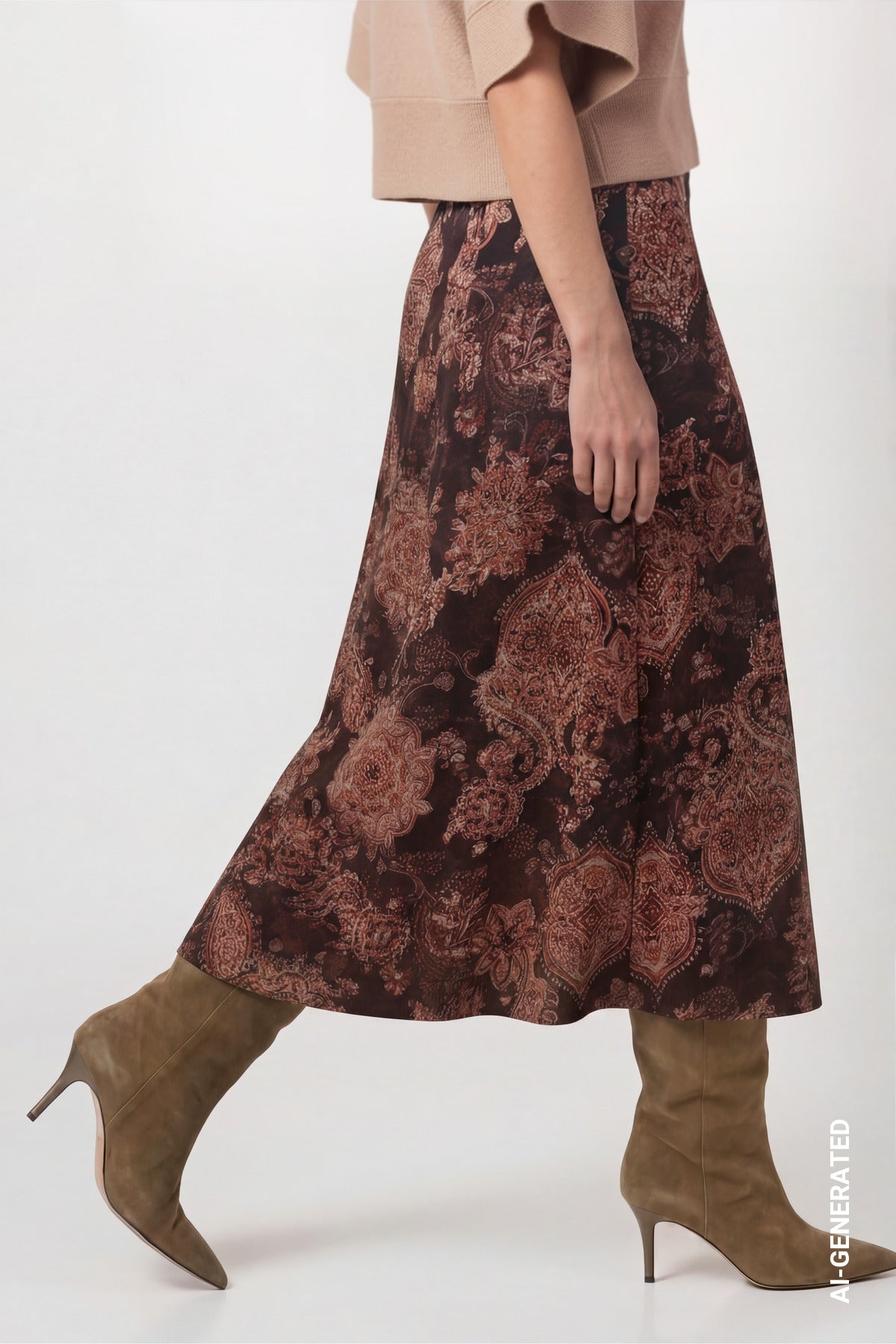 Black Coffee Paisley Print Skirt - 809725