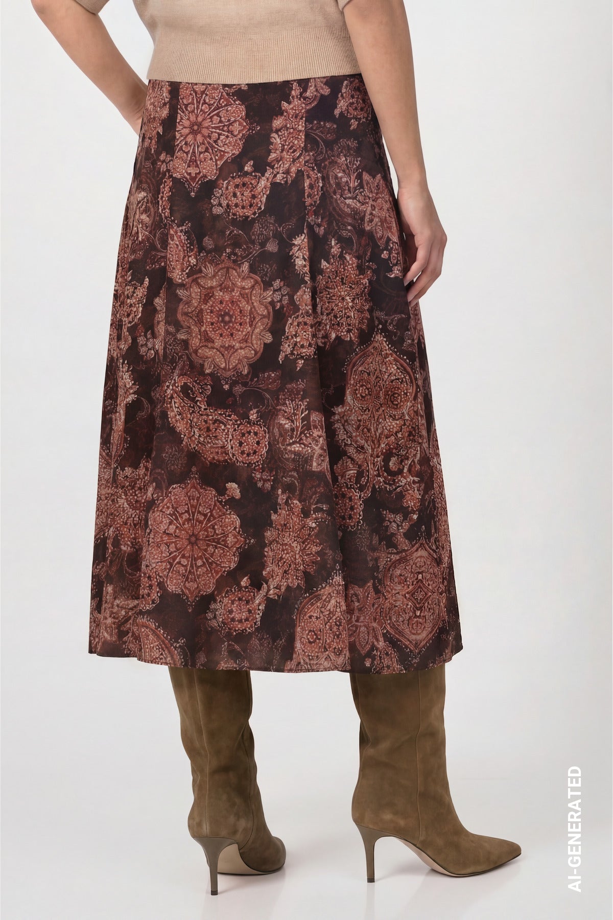 Black Coffee Paisley Print Skirt - 809725
