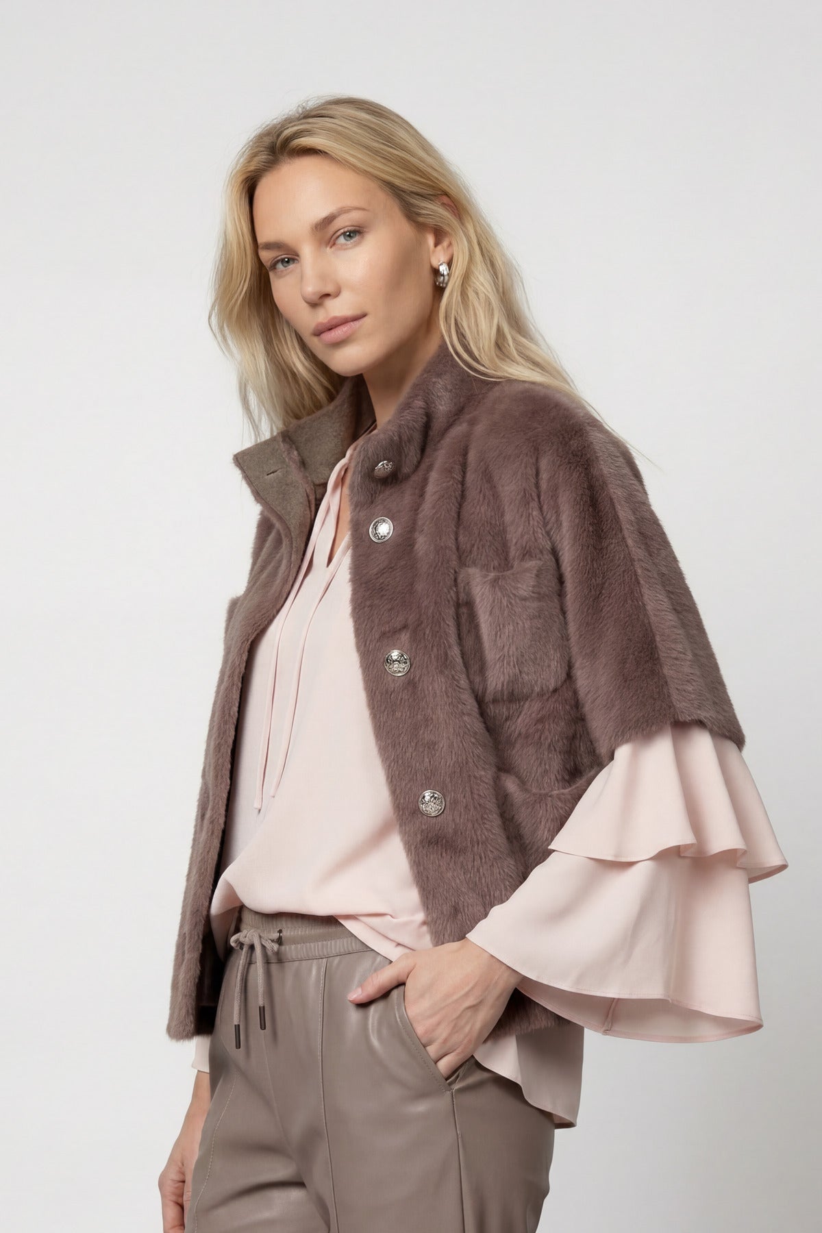 Taupe Faux Fur Jacket - 809998