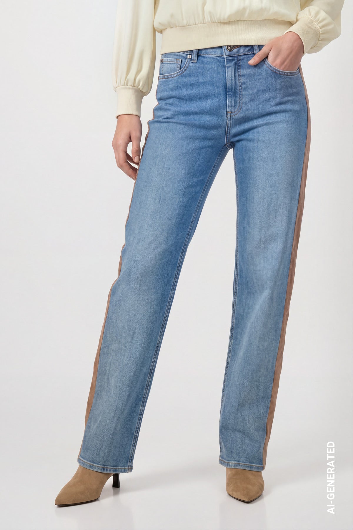Velvet Trim Blue Jeans - 810128