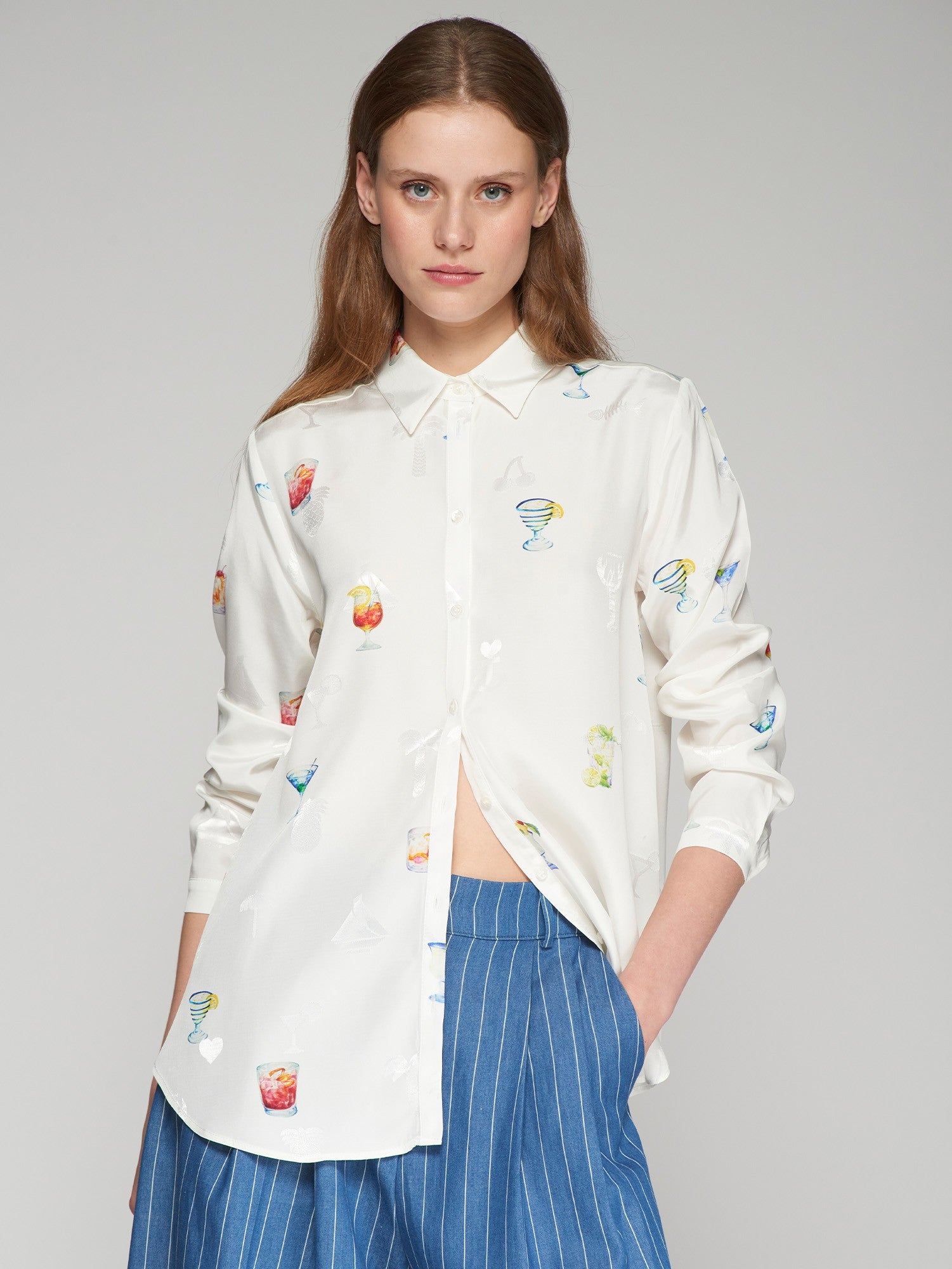 Anastasia White Jacquard Shirt - 32576