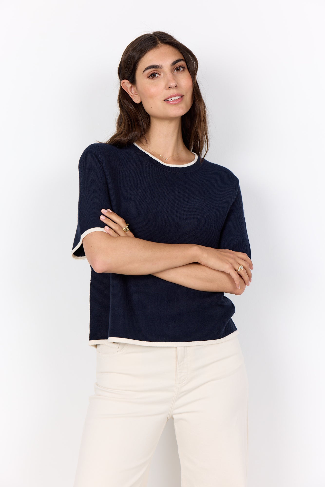 Dollie 793 Navy Ribbed Knit Top - 33673
