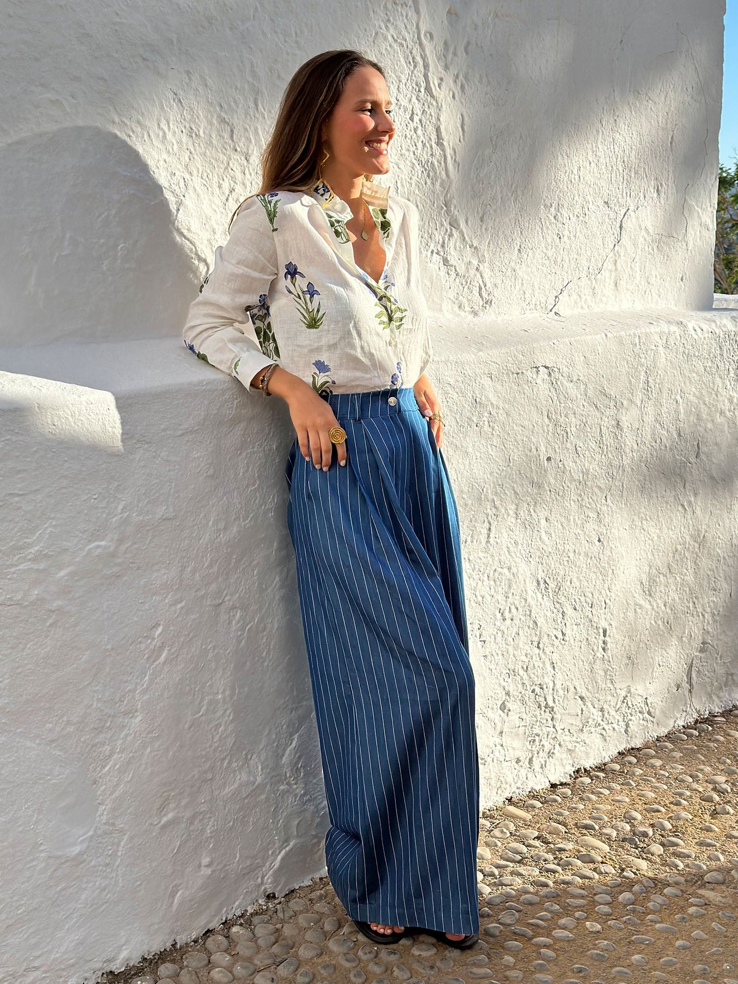 Palazzo Blue Stripe Trousers - 32554