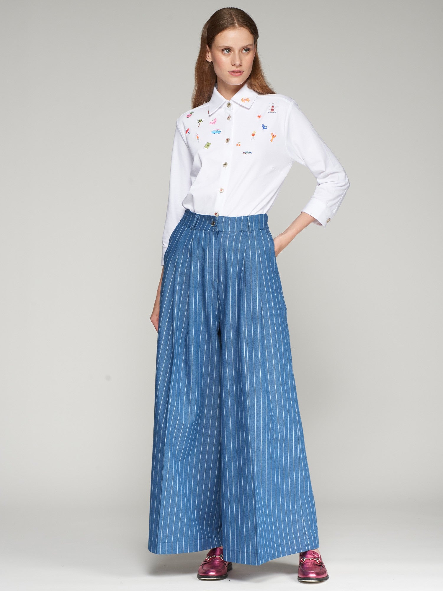 Palazzo Blue Stripe Trousers - 32554