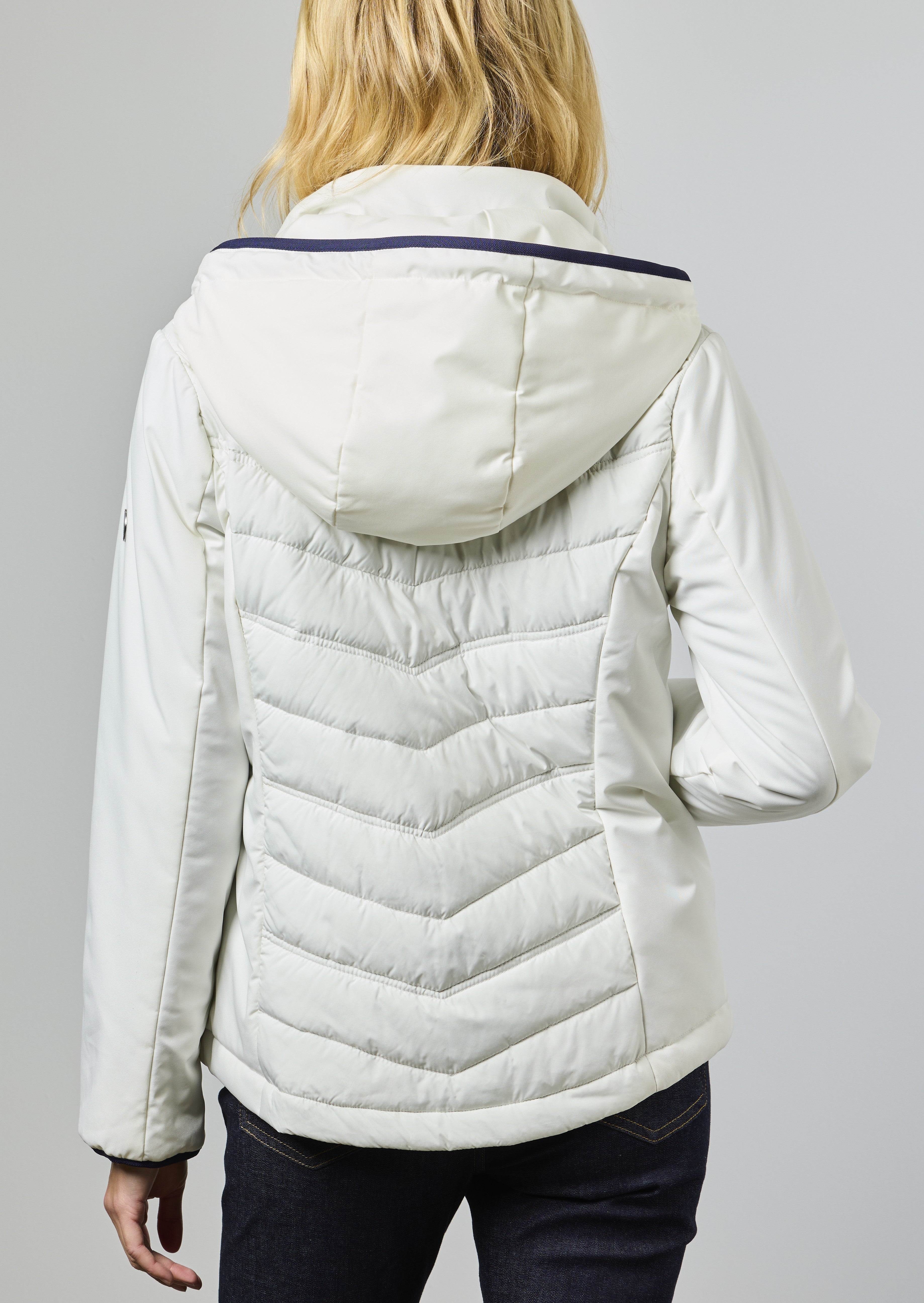 Navi Ecru Quilt Hooded Jacket - 2281