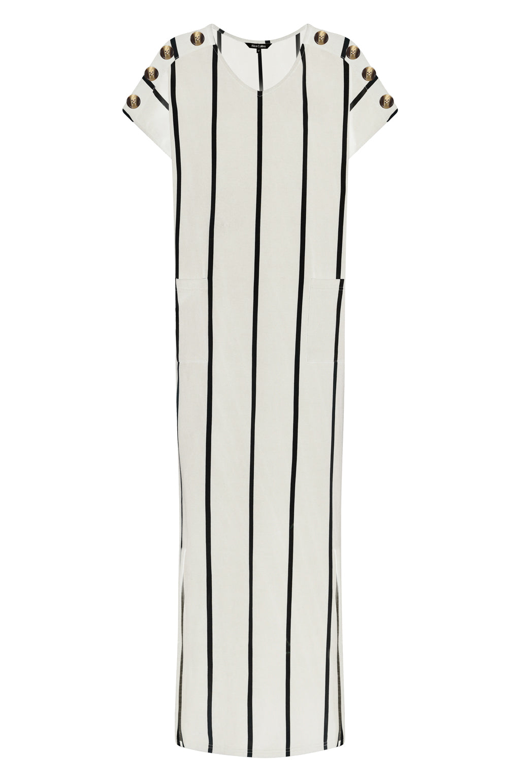 Button Shoulder Maxi Dress White 032S136