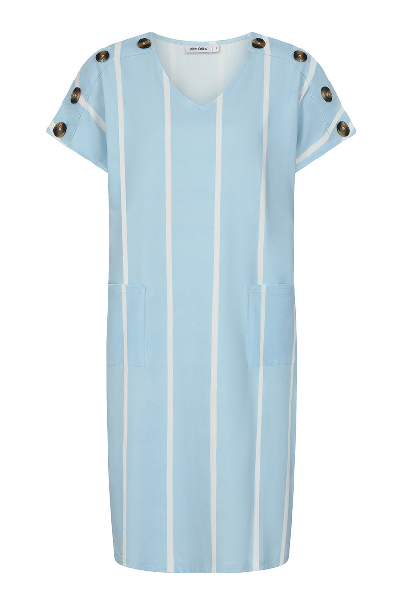 Sky/White Button Shoulder Dress - S150