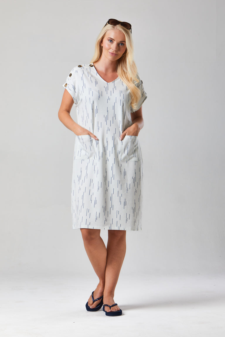 White/Rich Navy Button Print Dress - S154