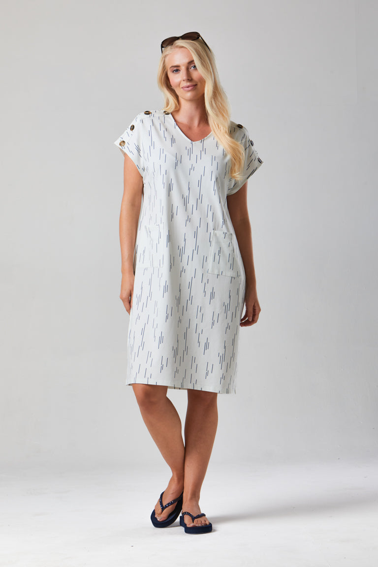 White/Rich Navy Button Print Dress - S154