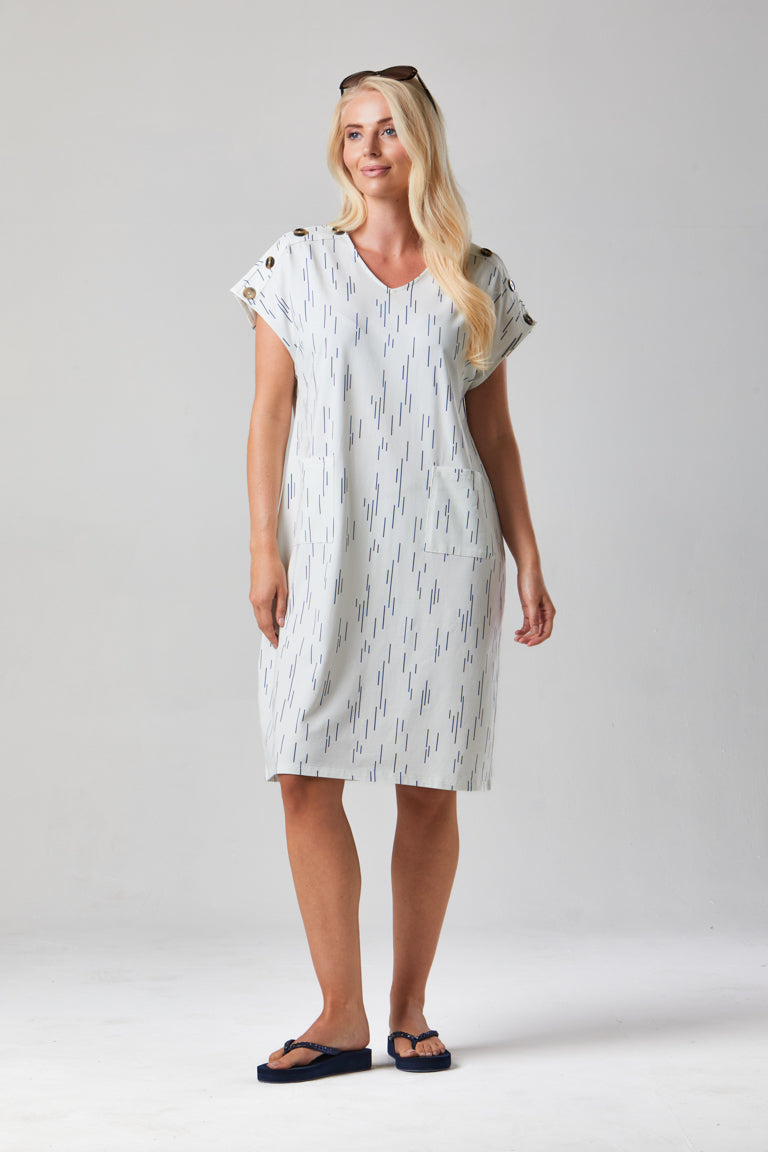 White/Rich Navy Button Print Dress - S154