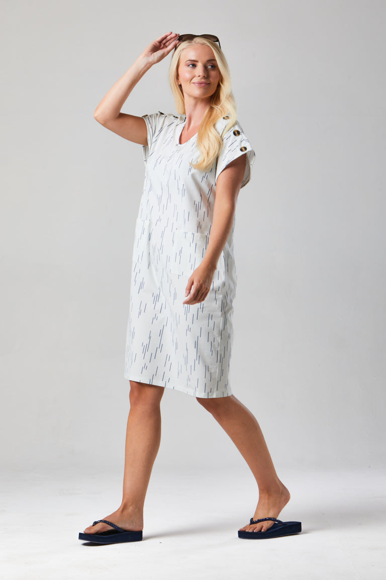 White/Rich Navy Button Print Dress - S154