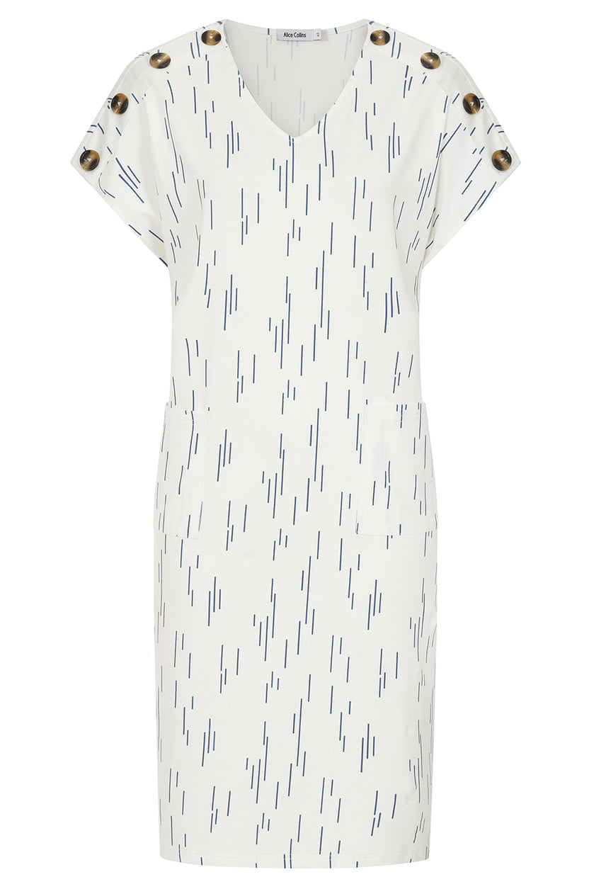 White/Rich Navy Button Print Dress - S154