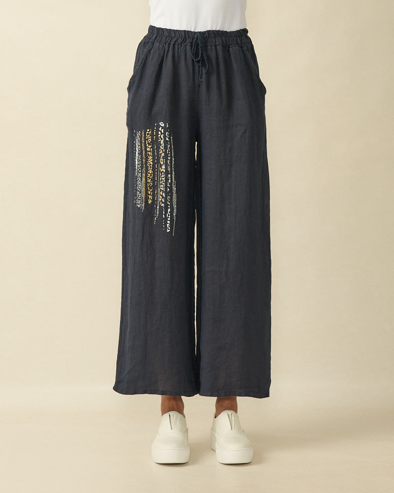 Navy Linen Trousers - 10375L