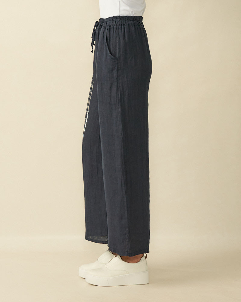 Navy Linen Trousers - 10375L
