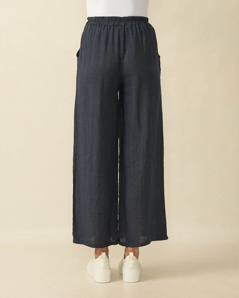 Navy Linen Trousers - 10375L