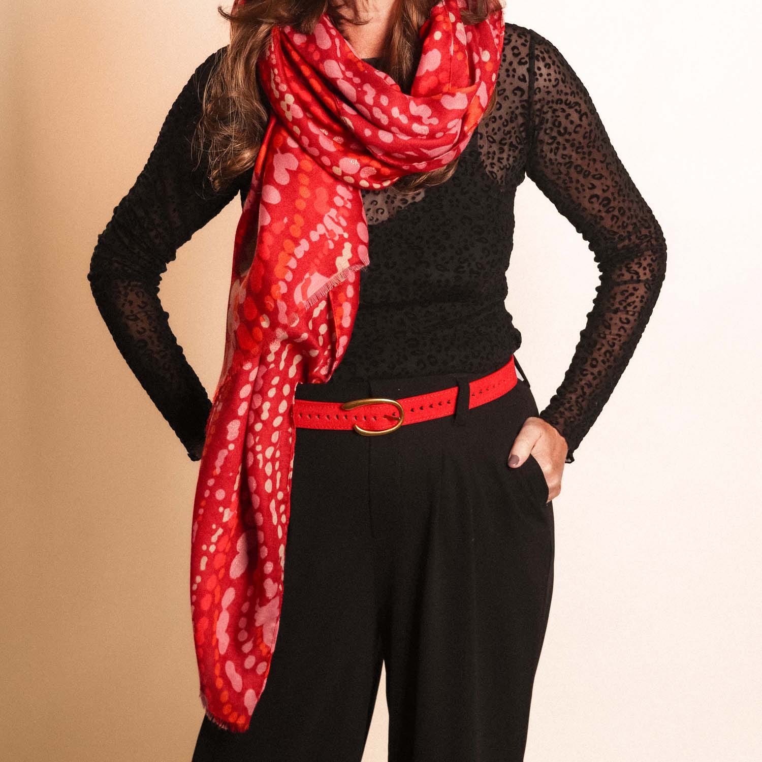 Red Metallic Detail Scarf - 1060118