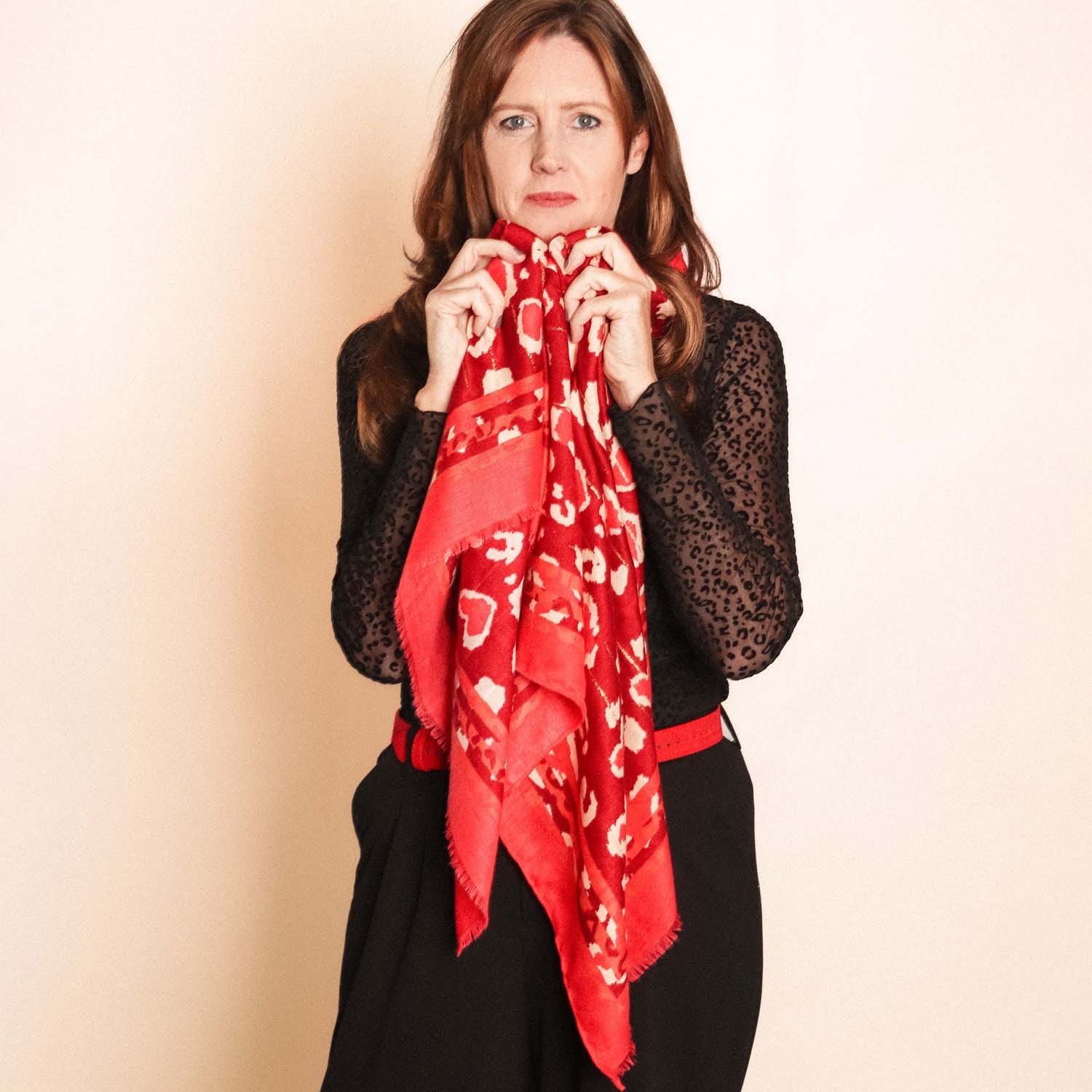 Red Animal Print Scarf - 1060218