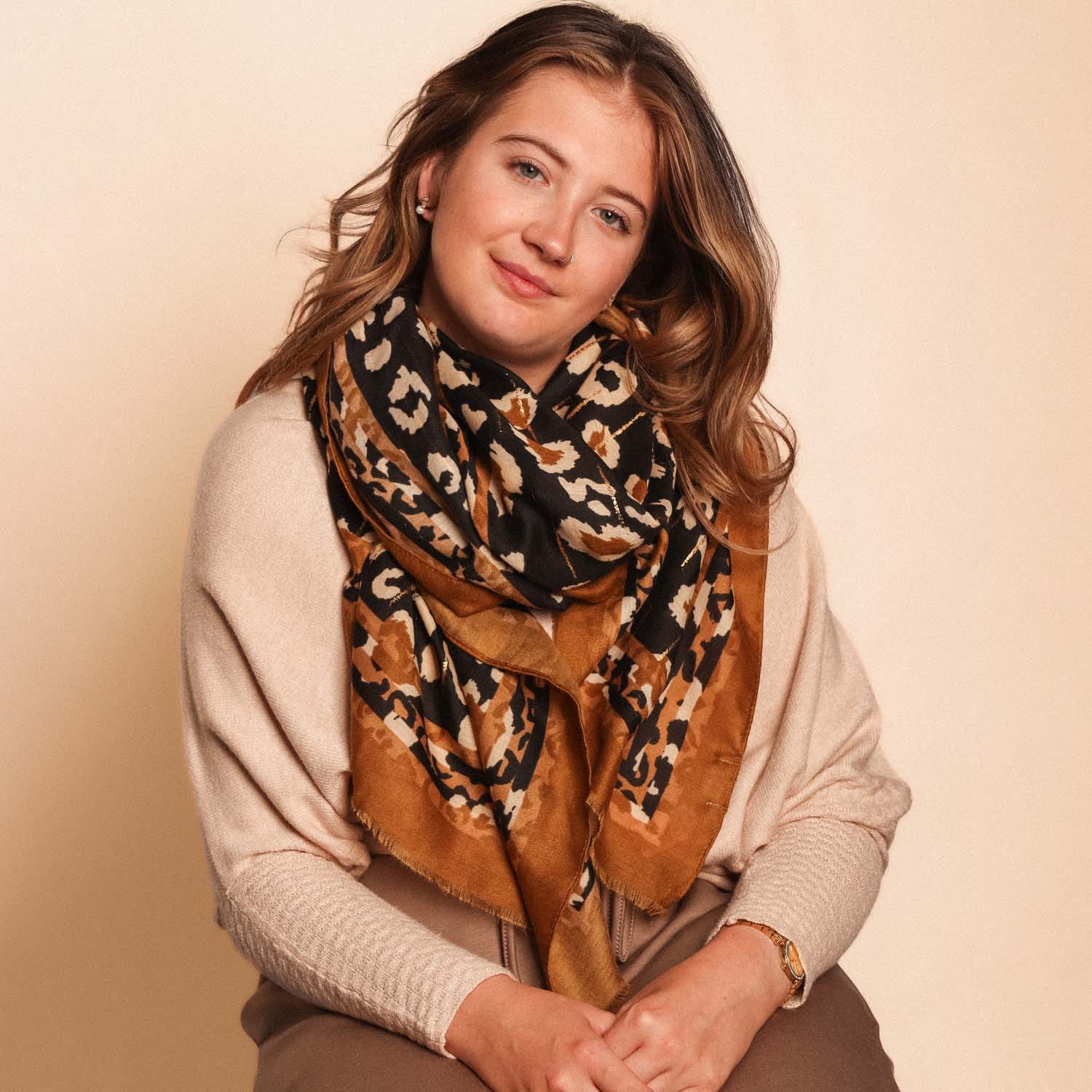 Taupe Animal Print Scarf - 1060229