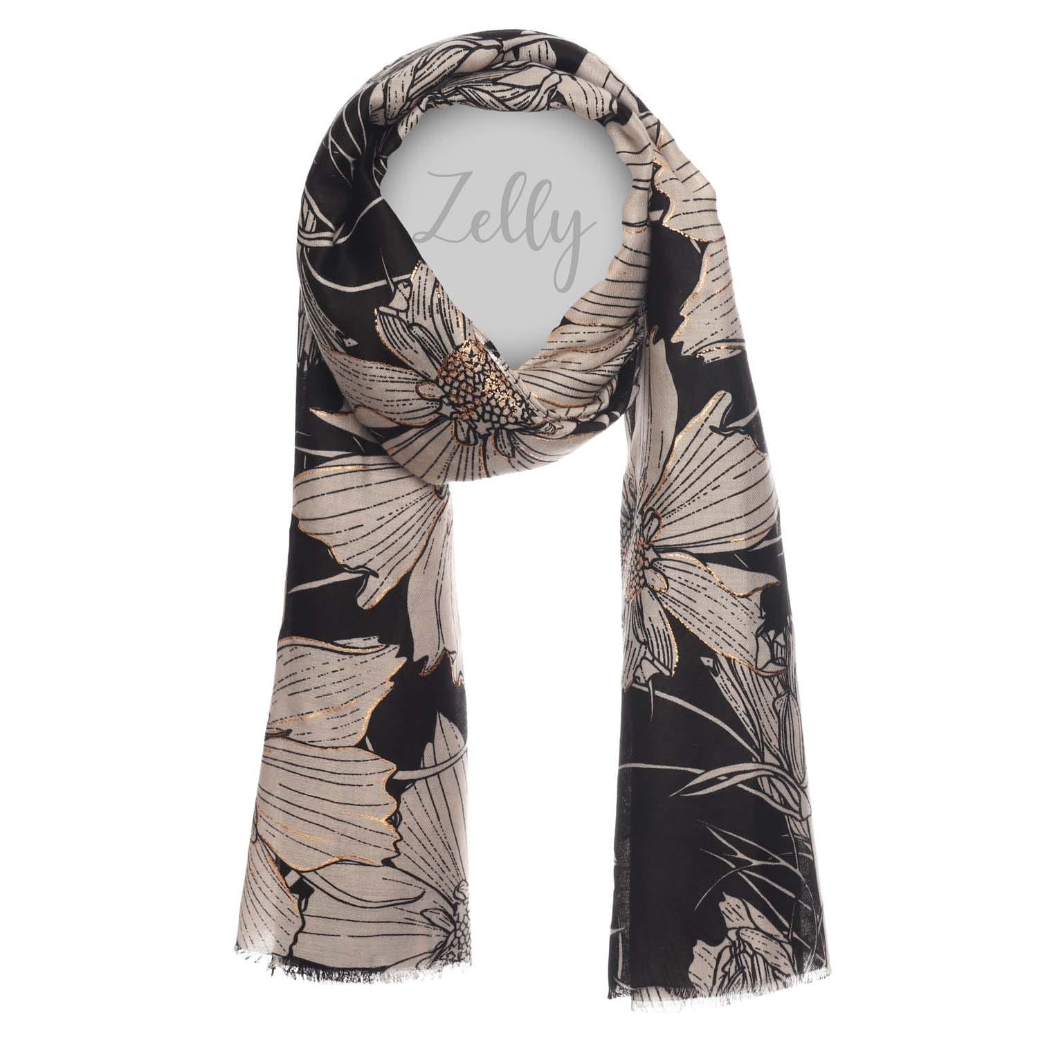Black Metallic Floral Scarf - 1060301