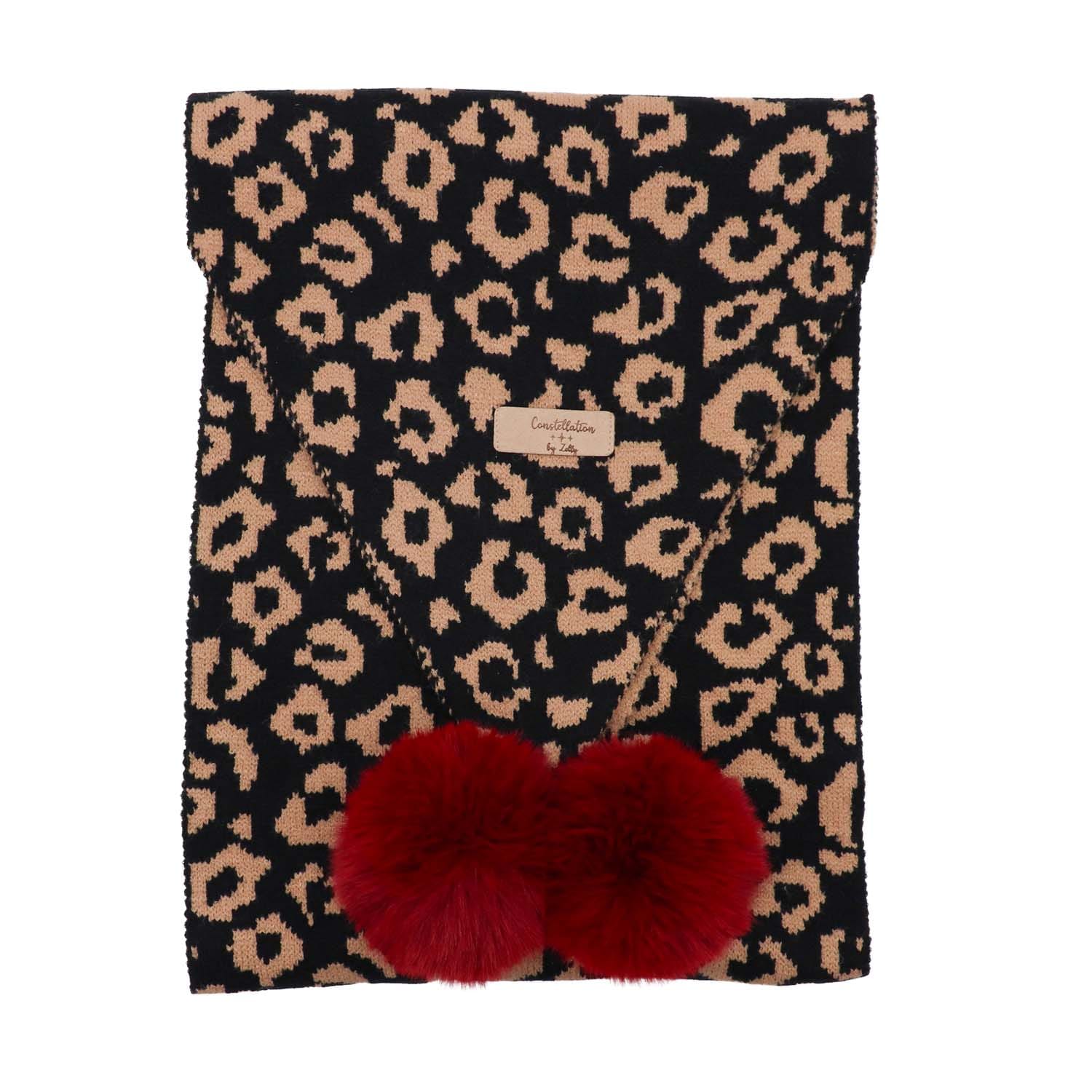 Pom Pom Black Animal Print Scarf - 1061218