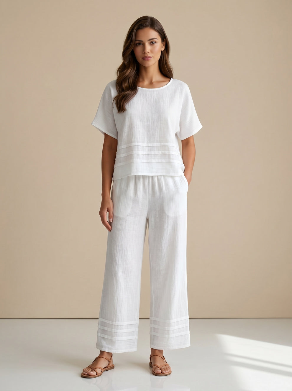 White Pleat End Trousers - 10262