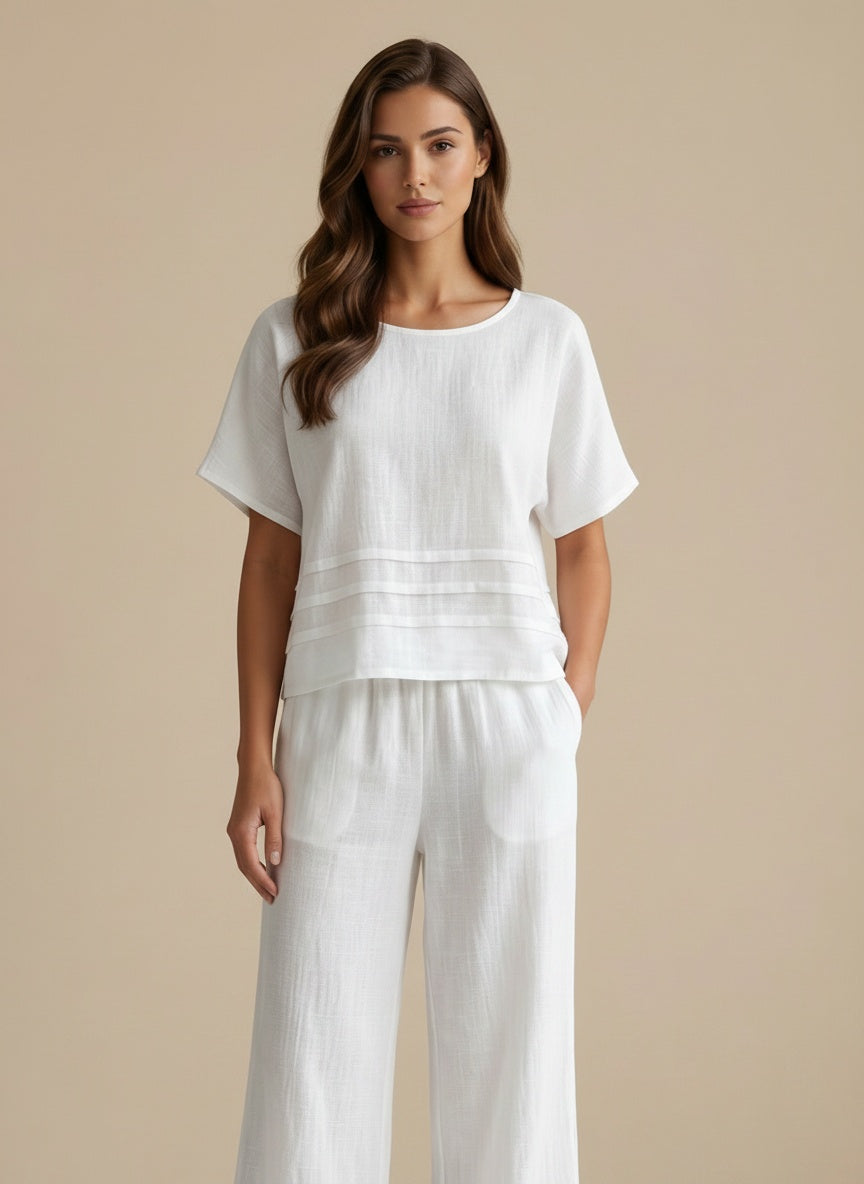 White Pleat Hem Top - 10721