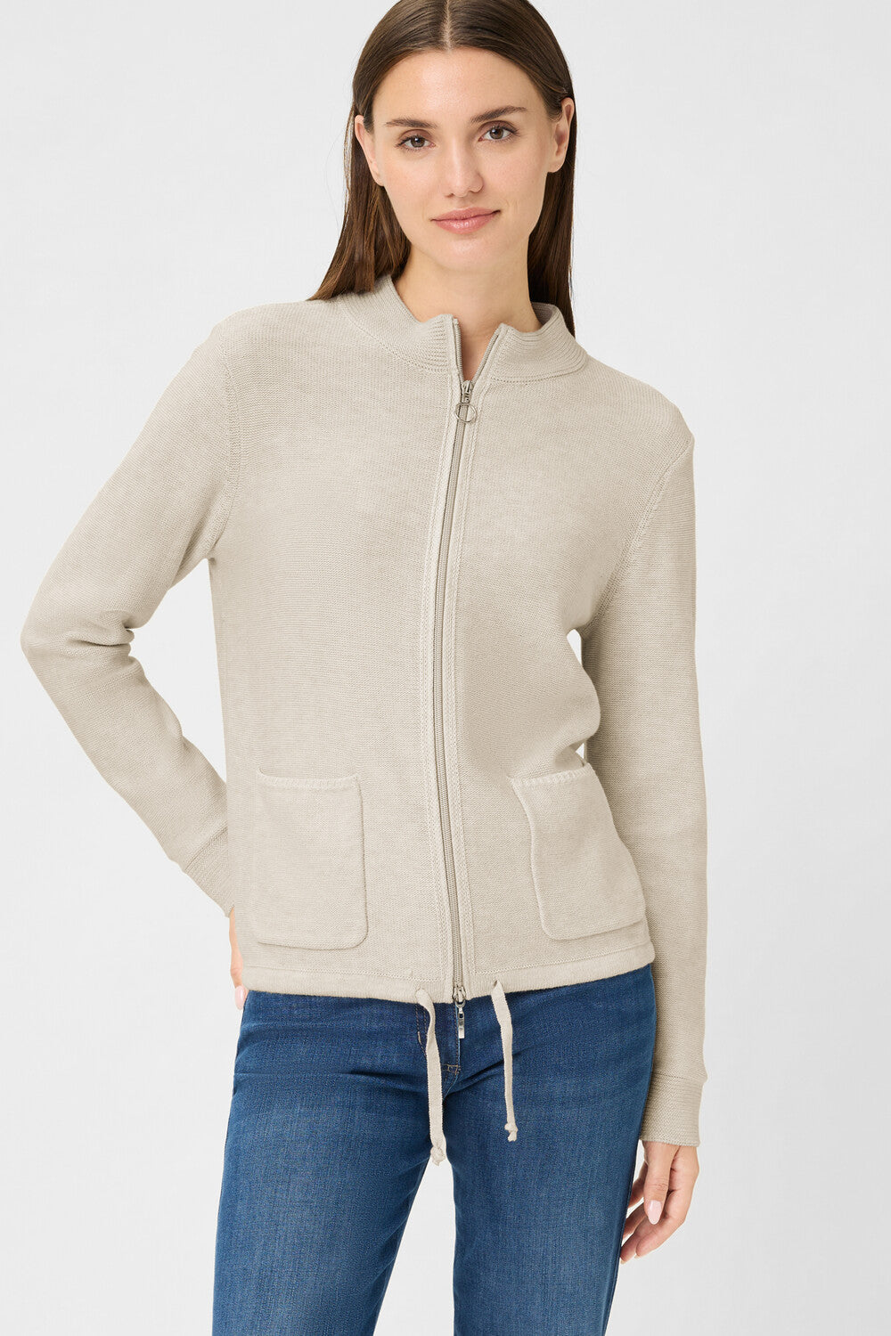 Almond Beige Zip Cardigan - 11000601