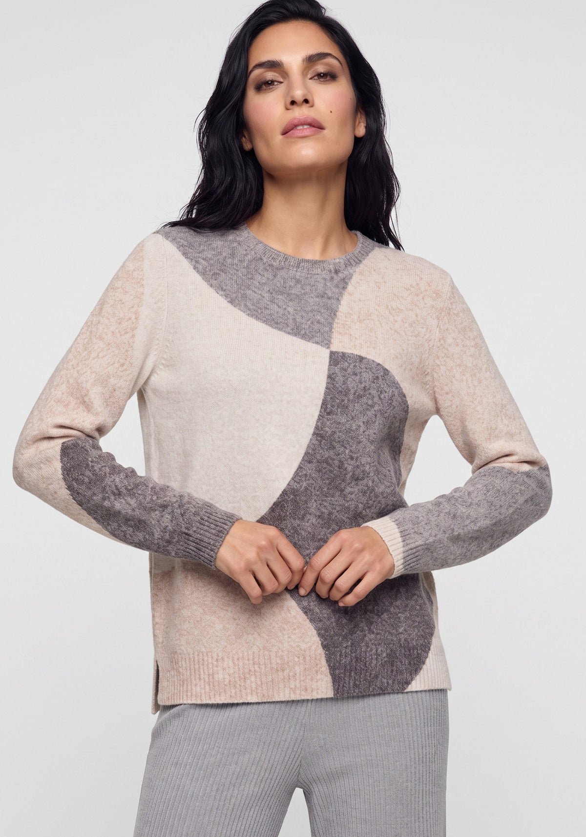 Almond Beige Block Colour Sweater -11004920