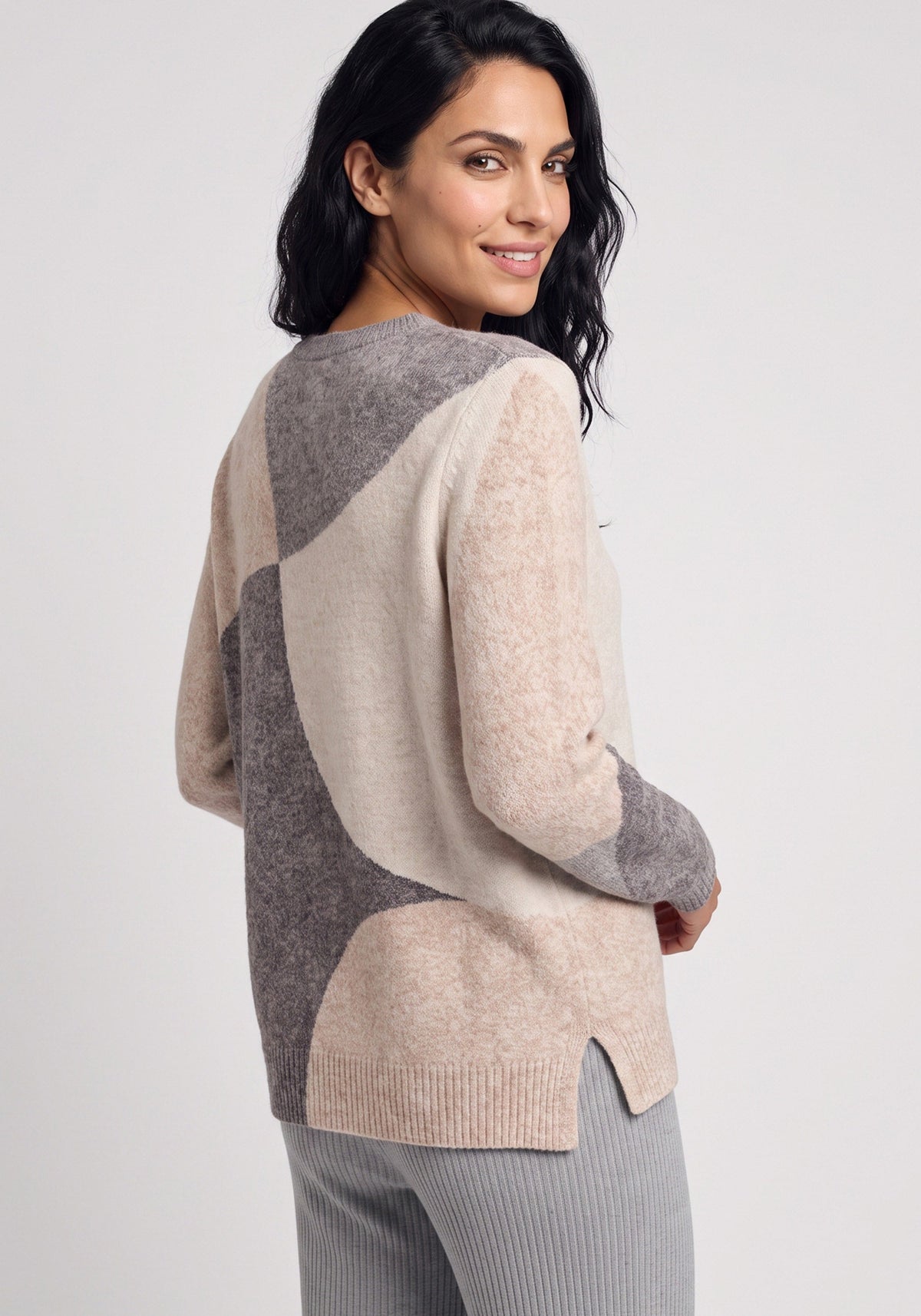 Almond Beige Block Colour Sweater -11004920