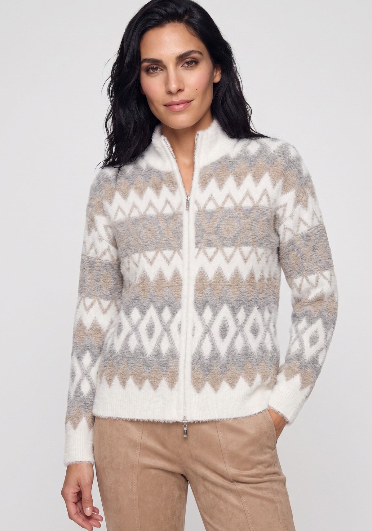 Pearl Grey Nordic Zip Cardigan - 11004934