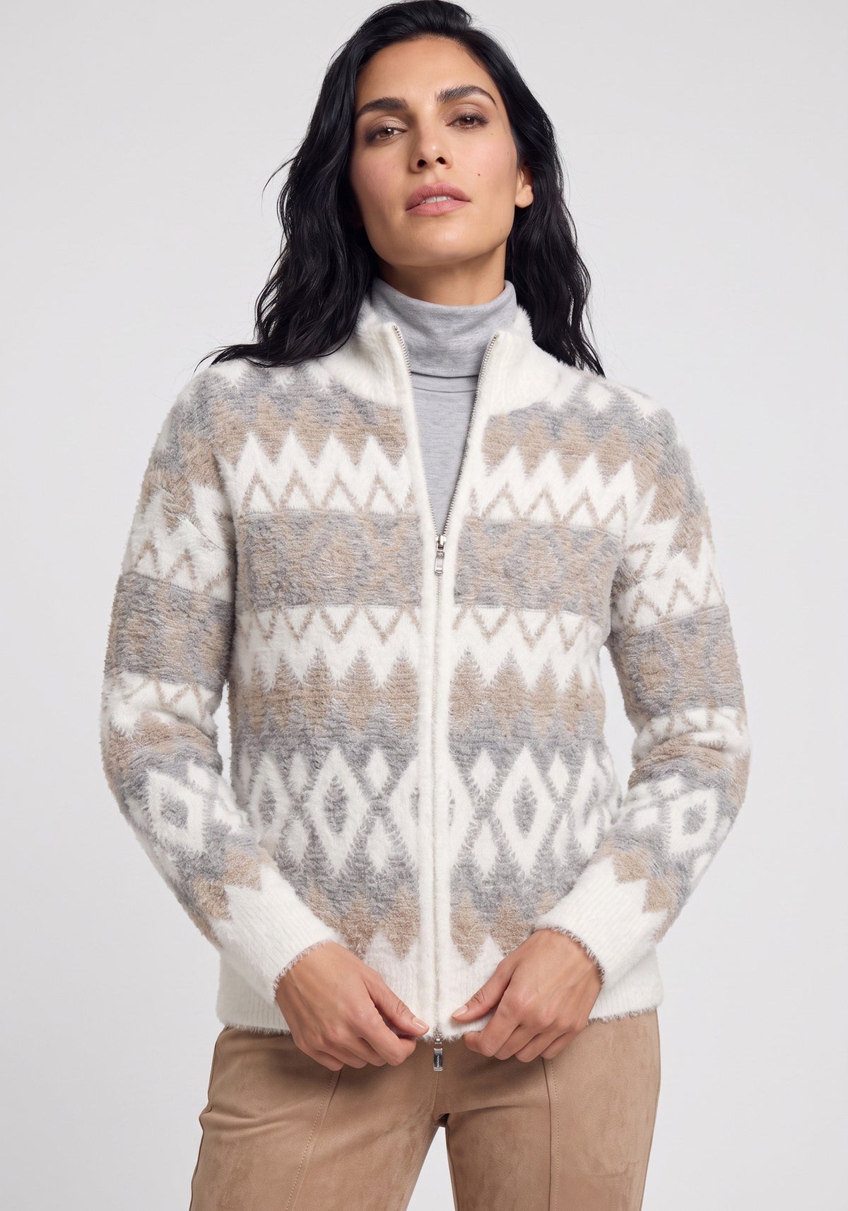 Pearl Grey Nordic Zip Cardigan - 11004934