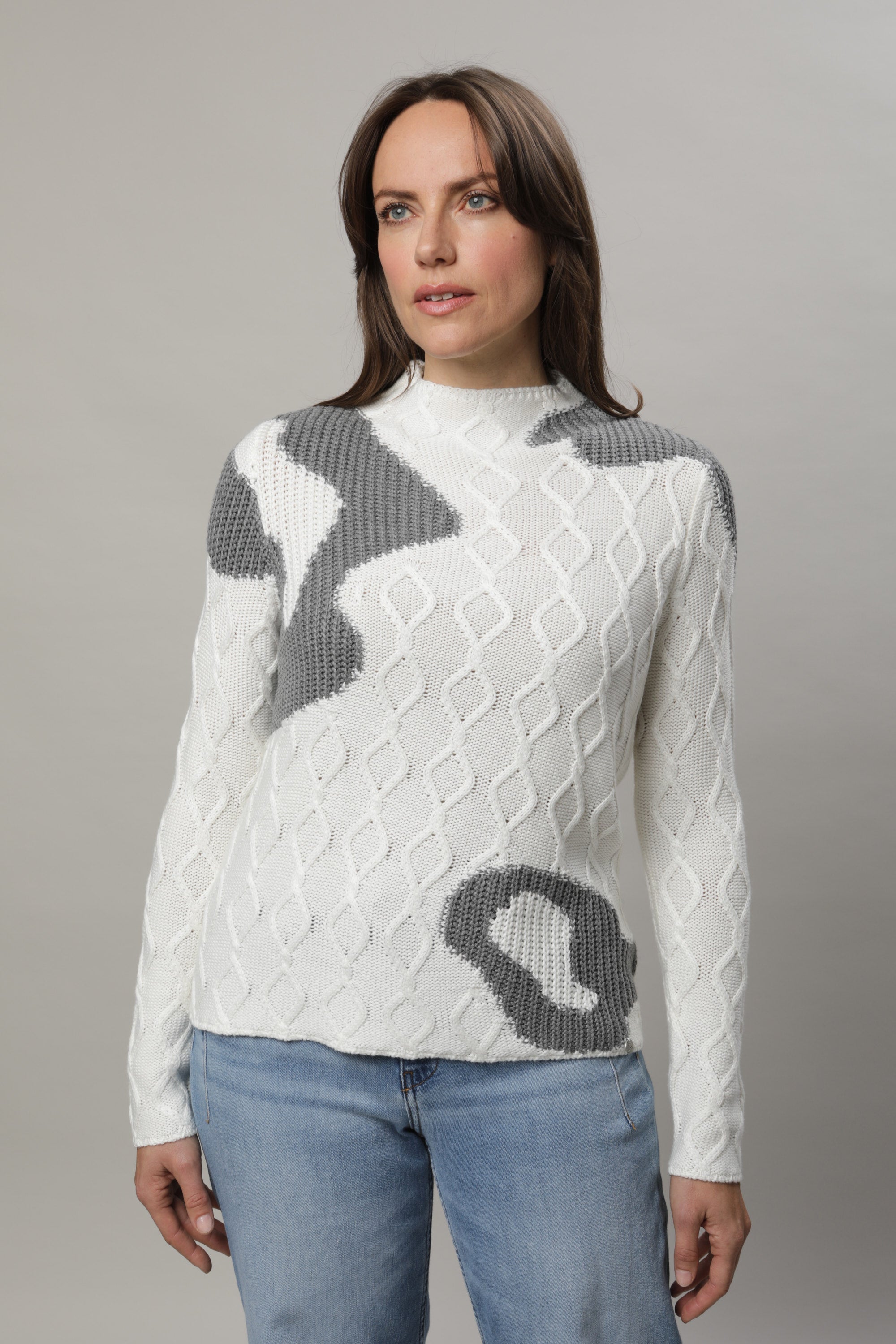 Ecru & Grey Design Jumper - 11034