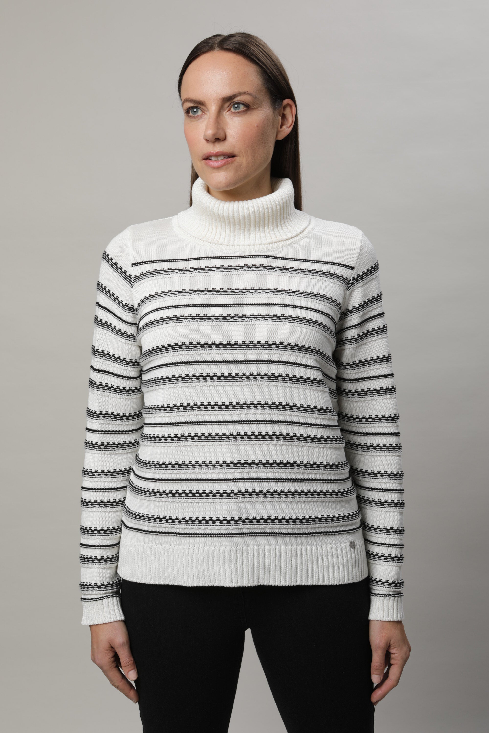 Ecru Striped Roll Neck - 11071