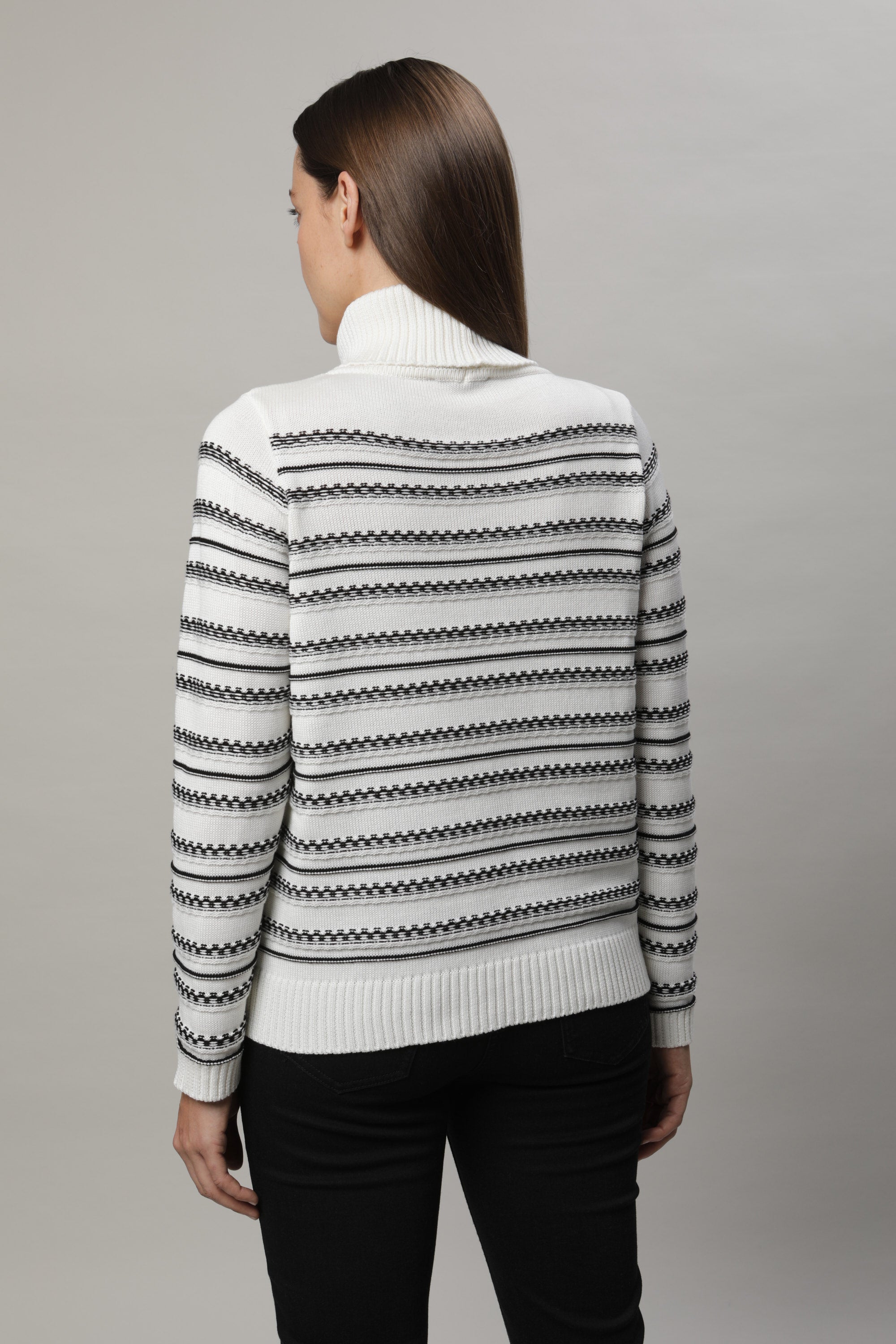 Ecru Striped Roll Neck - 11071